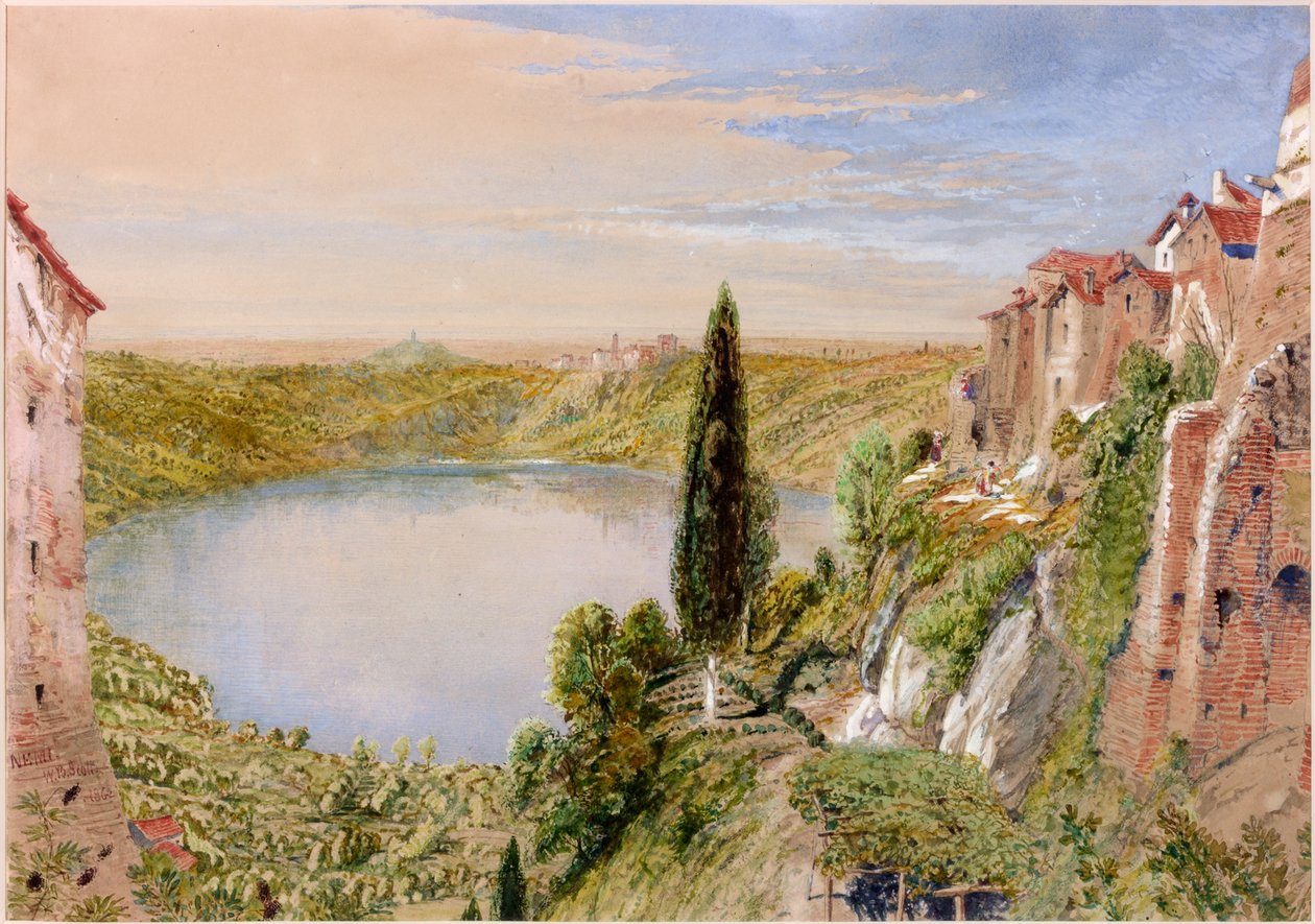 Lake Nemi, 1862 (f.Kr., penna och wc på papper) av William Bell Scott