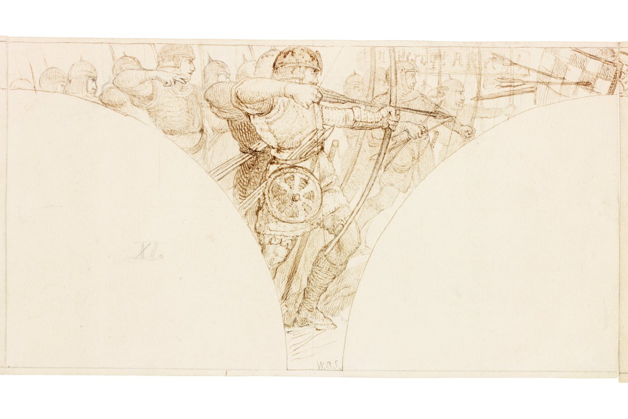 Skiss för väggmålning i Wallington Hall (kroppsfärg) av William Bell Scott