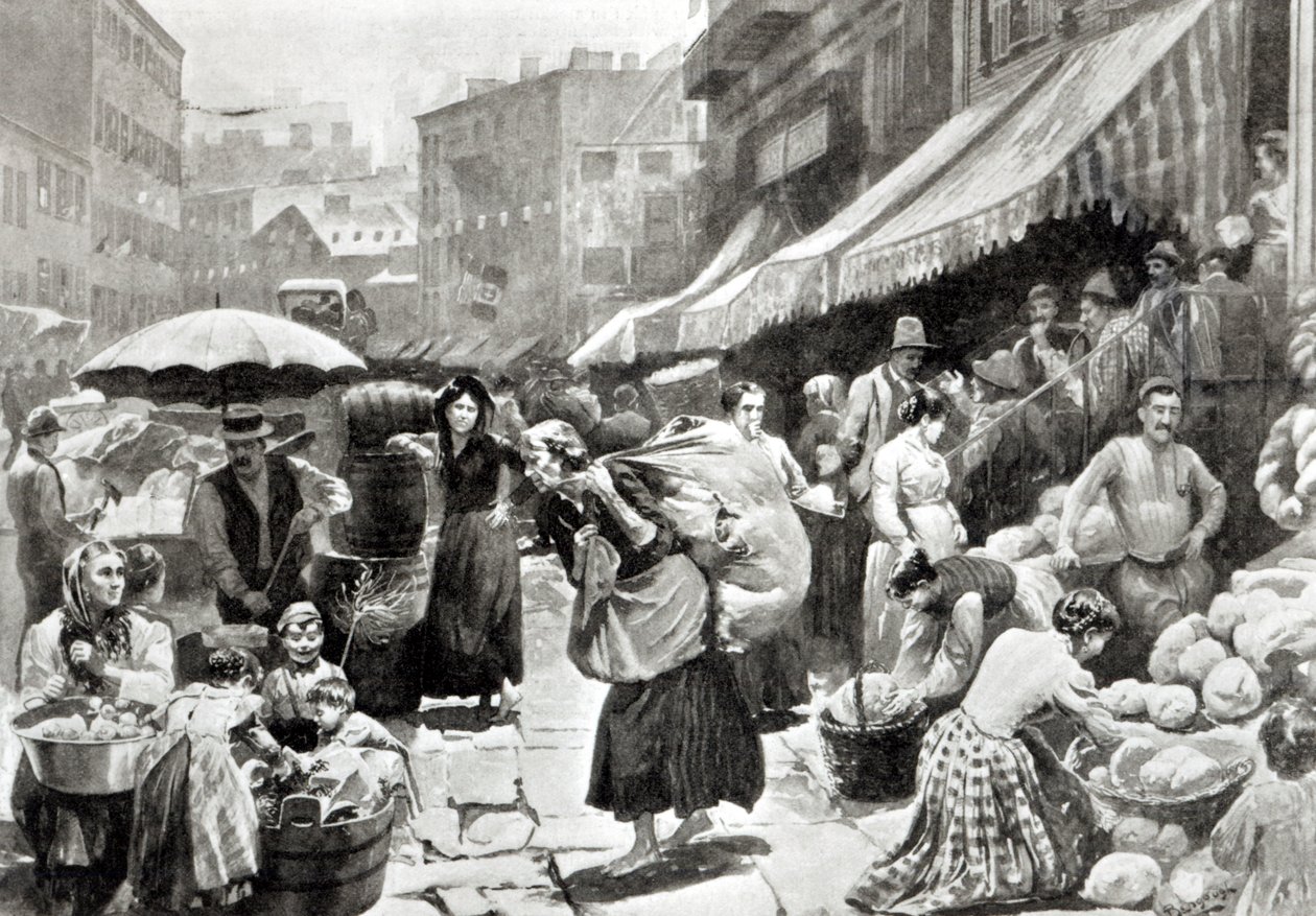 Mulberry Bend Italian Colony i New York, illustration i tidningen Harper