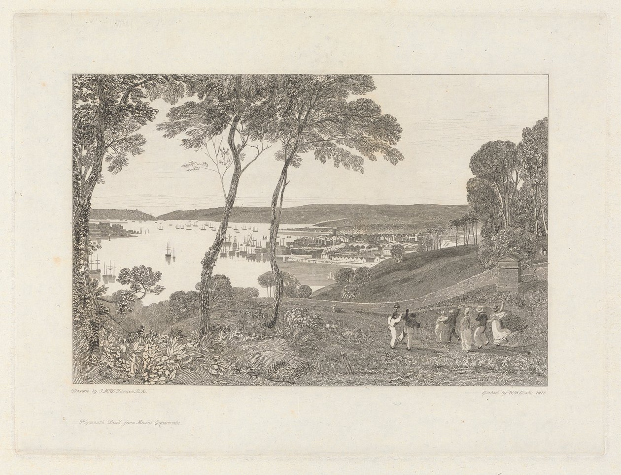 Plymouth Dock från Mount Edgecumbe av William Bernard Cooke