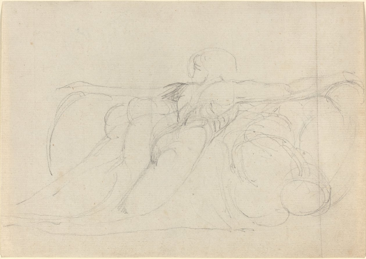 En man sedd bakifrån, reser sig på moln av William Blake