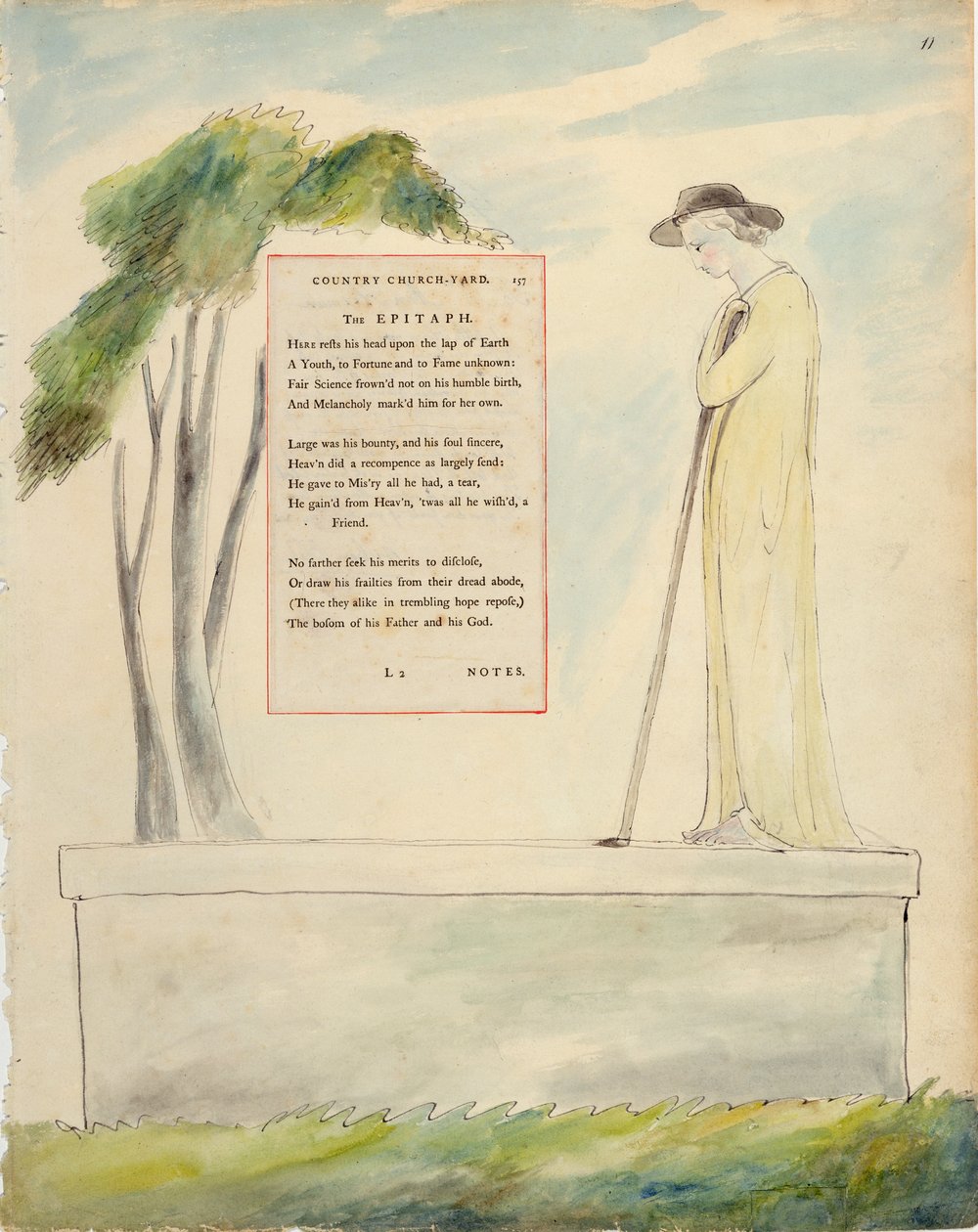 A Shepherd Reading the Epitaph, från Elegy Written in a Churchyard, från "The Poems of Thomas Gray", publicerad 1797-98 (akvarell och svart bläck på papper) av William Blake