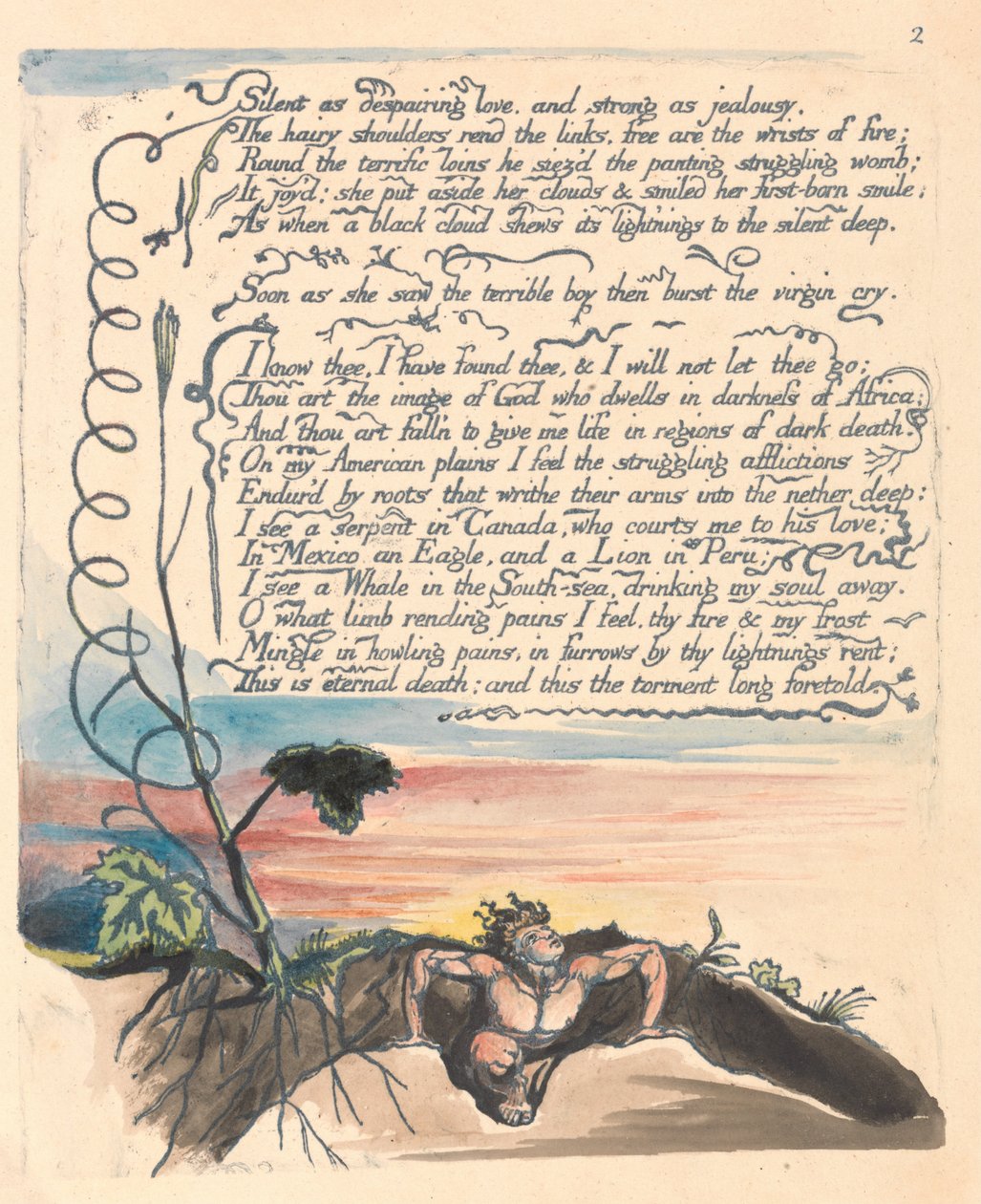 Amerika. En profetia, tavla 4, Tyst som förtvivlad kärlek.... av William Blake