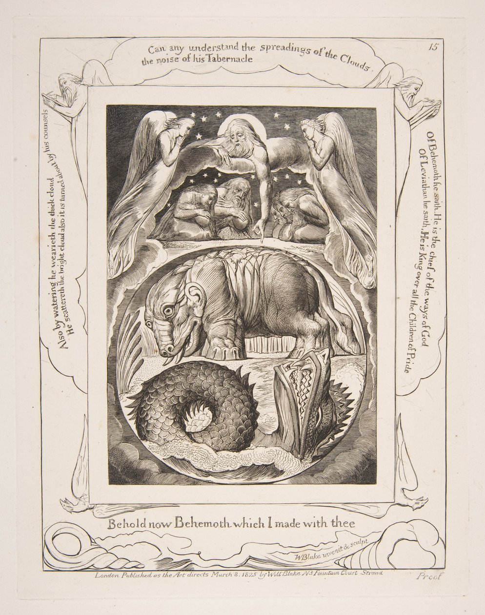 Behemoth och Leviathan, från Illustrationer av Jobs bok, 1825-26. av William Blake