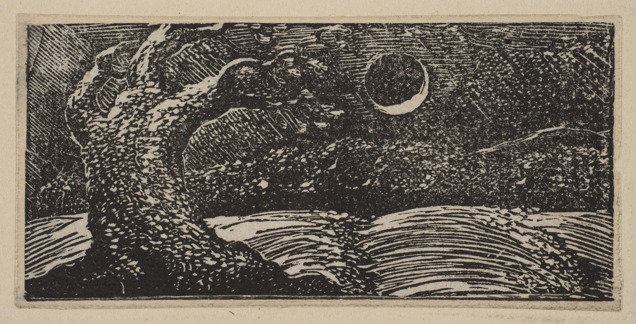 Sprängda träd och tillplattade grödor, från Thorntons Pastorals of Virgil, 1821. av William Blake