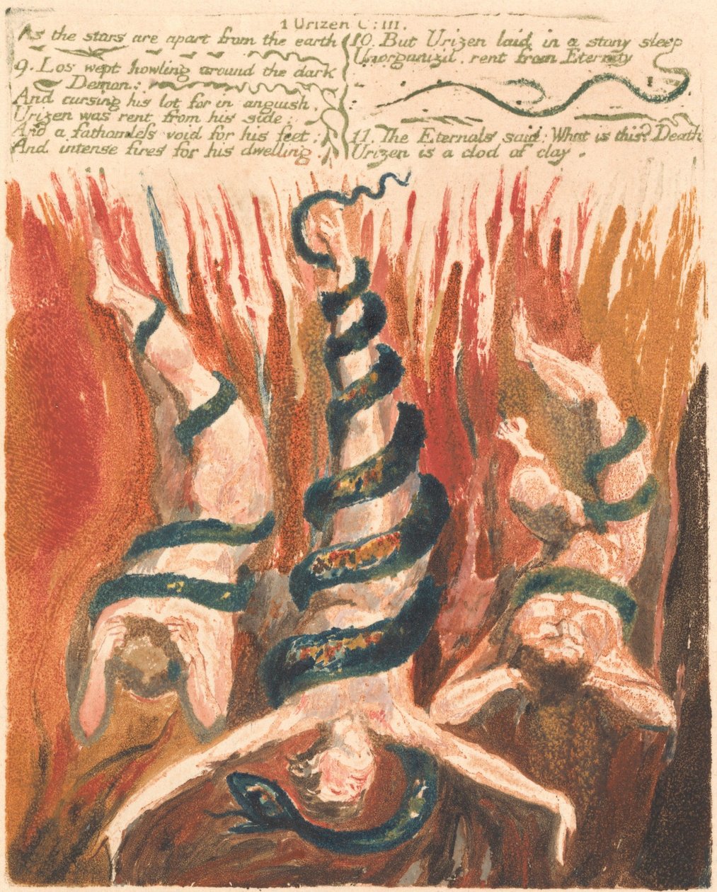 Urizens första bok, plåt 7, "Som stjärnorna är åtskilda från jorden ...." (Bentley 6) av William Blake