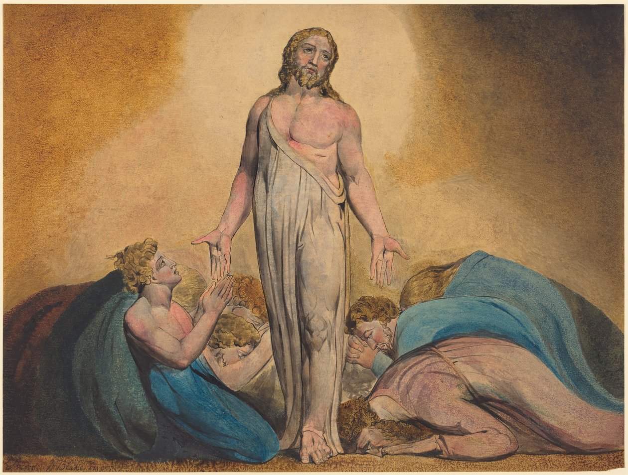 Kristus framträder för sina lärjungar efter uppståndelsen, ca 1795 (tryck med akvarell och tempera) av William Blake