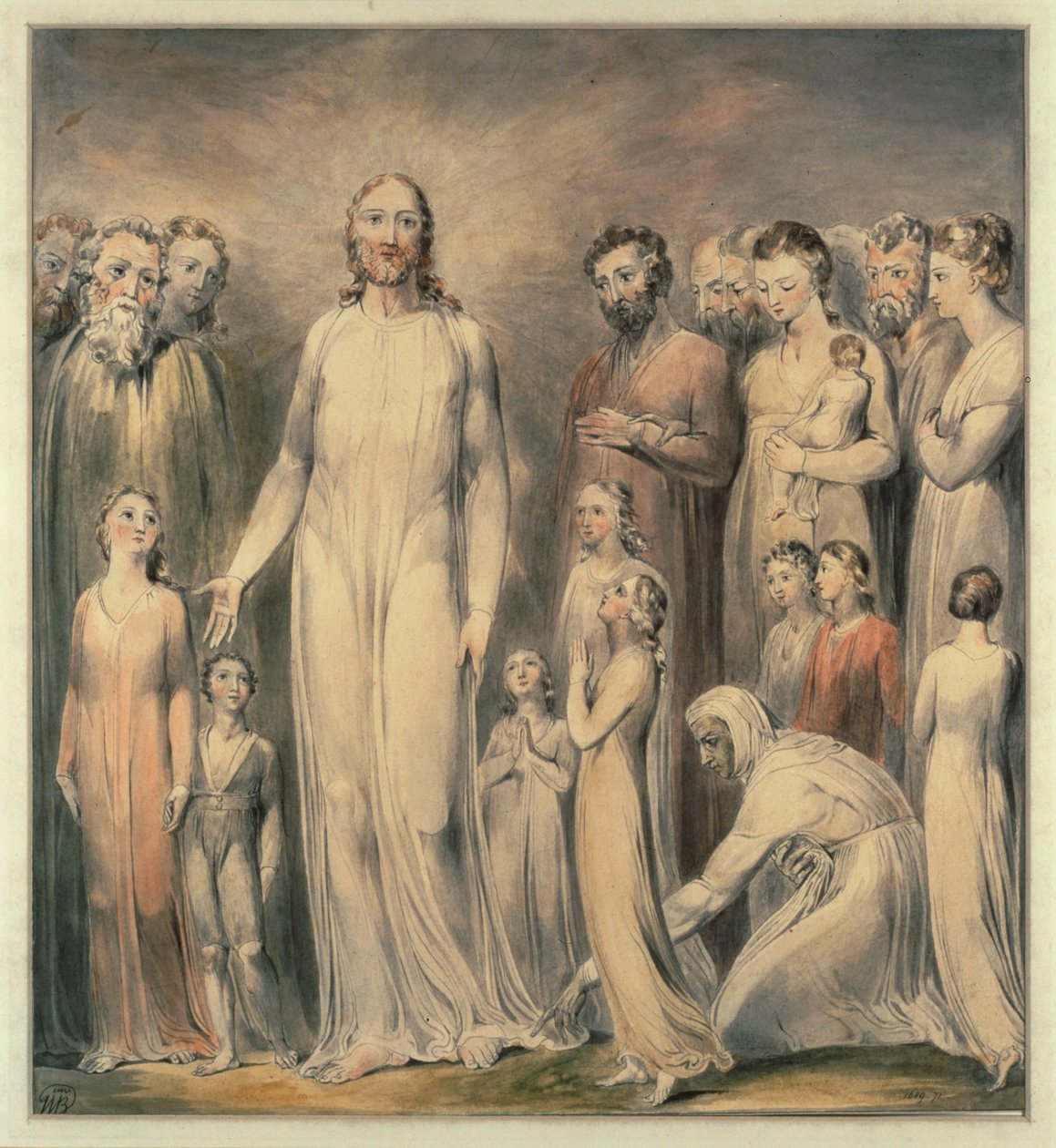 Kristus botar kvinnan med blodsutgjutelse ... (akvarell) av William Blake