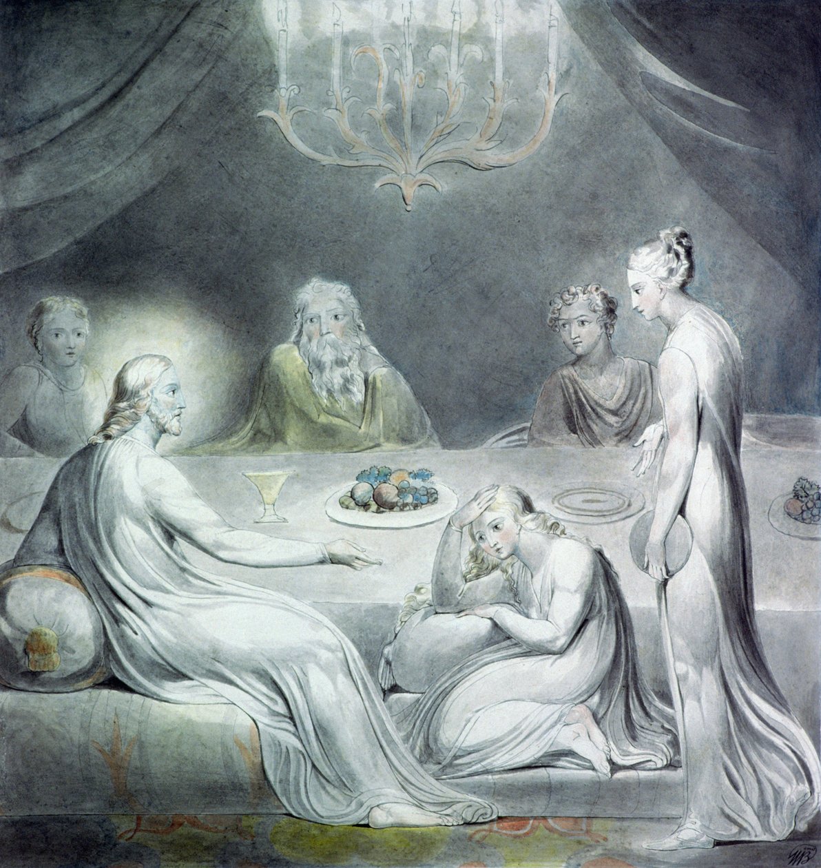 Kristus i Martas och Marias hus eller Den ångerfulla Magdalena av William Blake