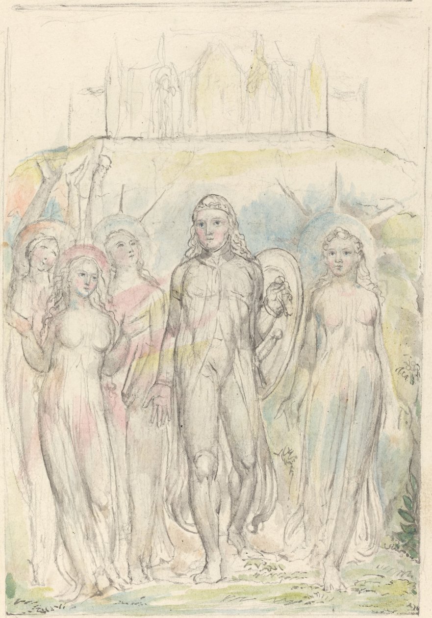 Kristen med trons sköld, tar avsked med sina följeslagare av William Blake