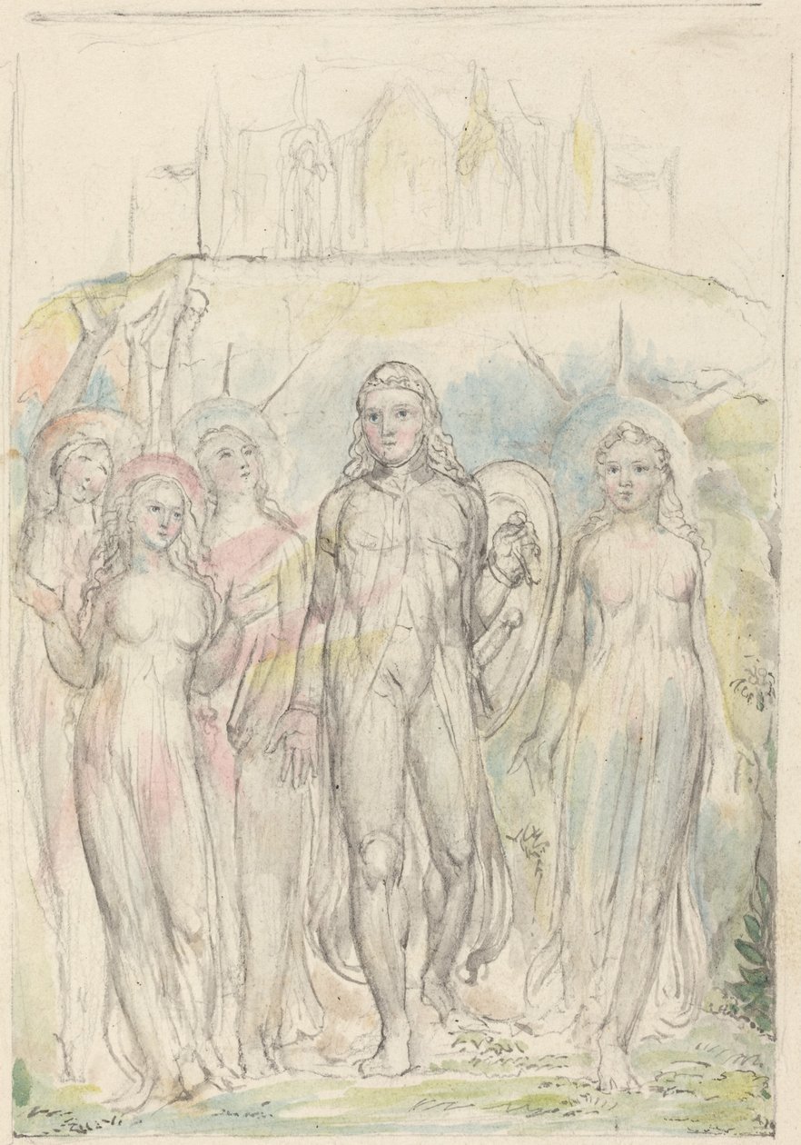 Christian med trons sköld, som tar farväl av sina följeslagare av William Blake