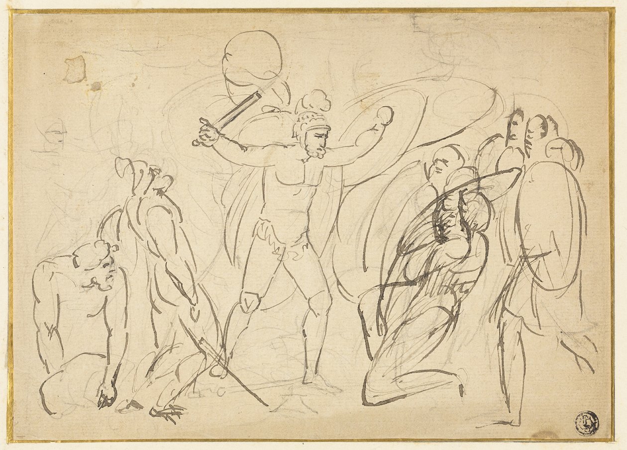Klassisk strid (recto); Skiss av manlig naken (verso) av William Blake