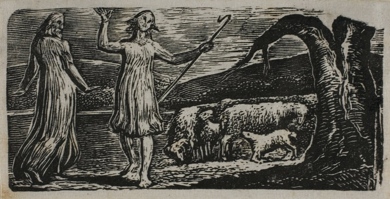 Colinet Departs in Sorrow: Riven Trunk till höger, från The Pastorals of Virgil av William Blake