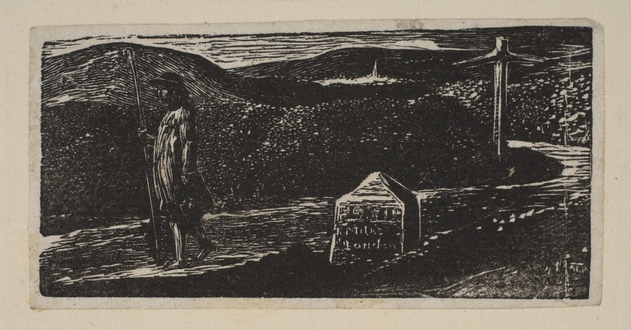 Colinets Journey, Milestone Marked LXII Miles to London, från Thorntons Pastorals of V..., 1821. av William Blake