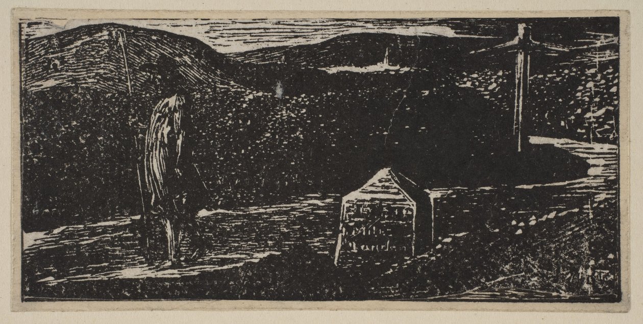 Colinets Journey: Milestone Marked LXII Miles to London, from Thorntons Pastorals of V..., 1821. av William Blake