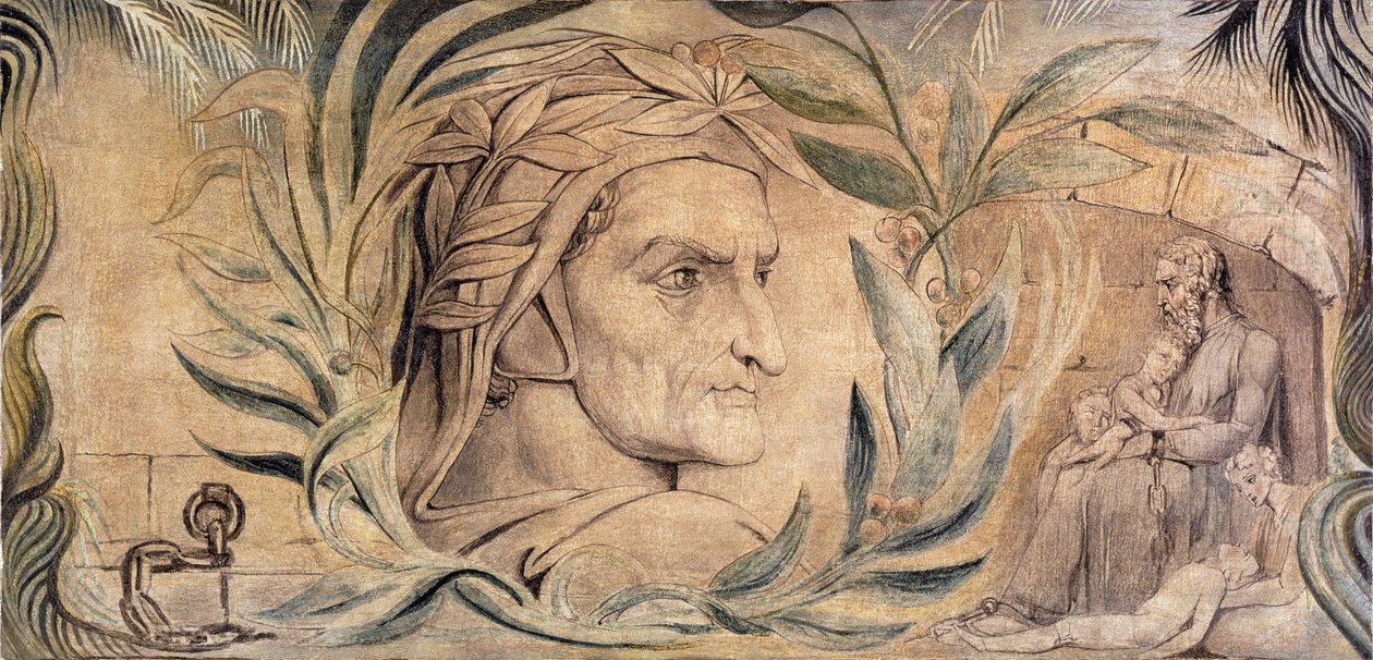 Dante Alighieri, ca 1800-03 (penna och bläck med tempera på duk) av William Blake