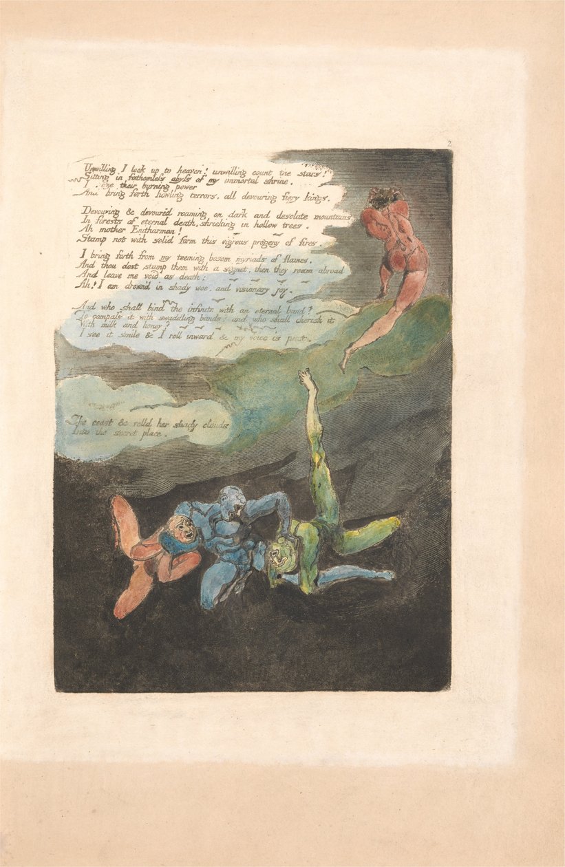 Europa. En profetia, tavla 4, ovillig jag ser upp . . . . (Bentley 5) av William Blake