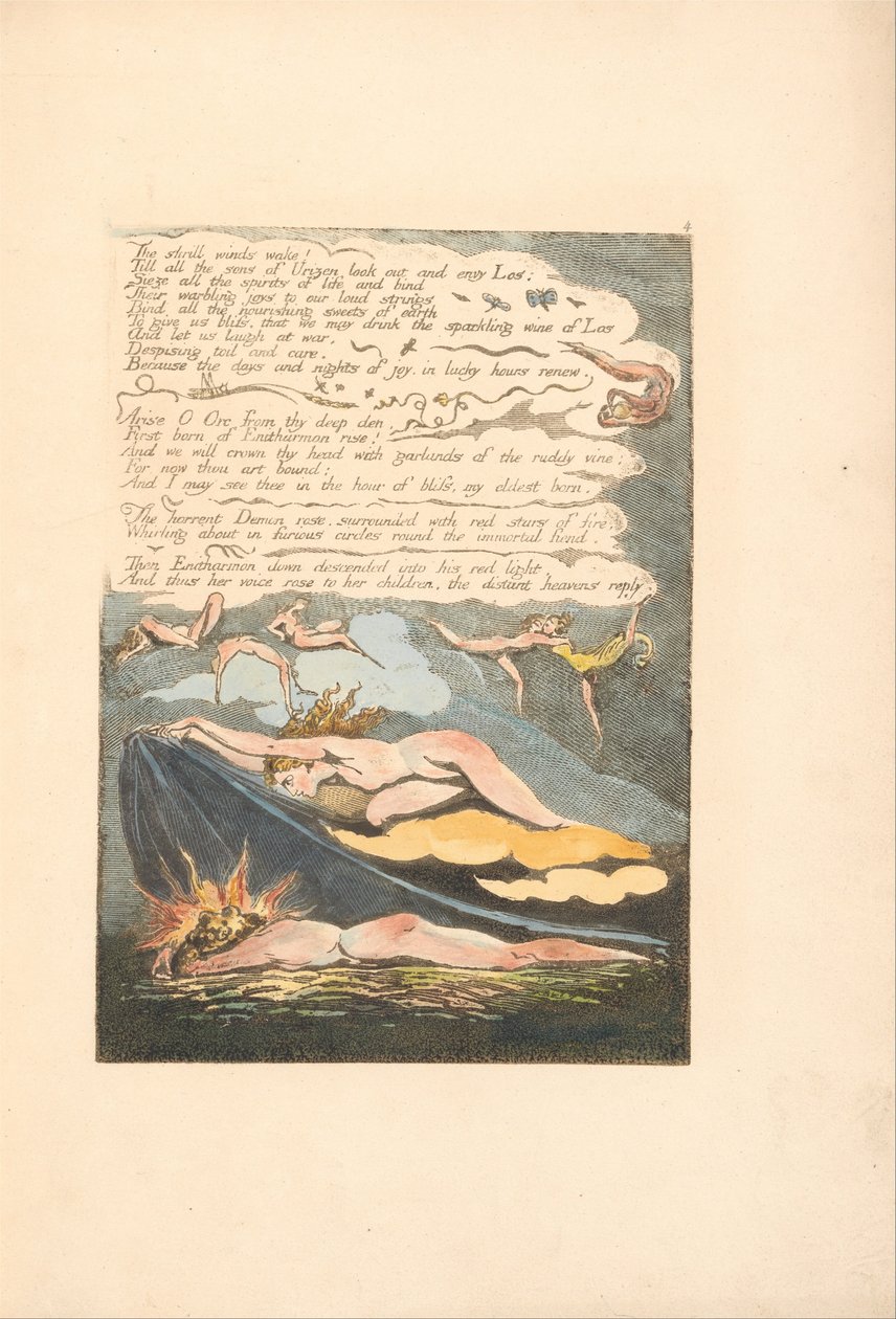 Europa. En profetia, platta 6, De skingrande vindarna vaknar. . . . (Bentley 7) av William Blake