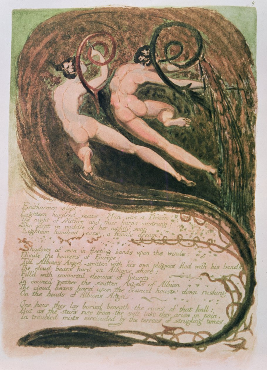 Europa en profetia; Entharmon sov, Mildews Blighting Ears of Corn, c.1794 (reliefetsning, wc) av William Blake