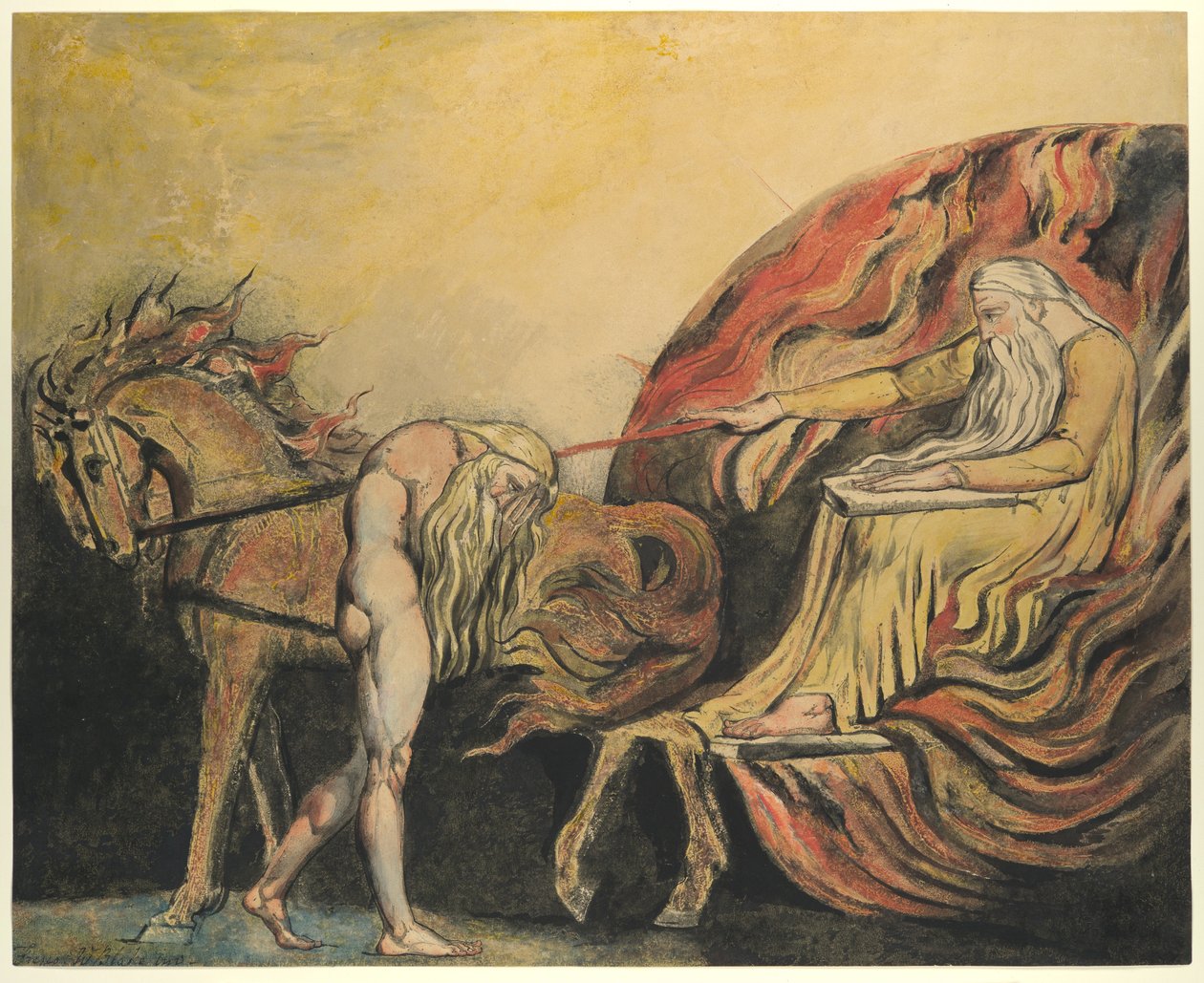 God Judging Adam, c.1795 (färgad etsning med penna, bläck och akvarell) av William Blake