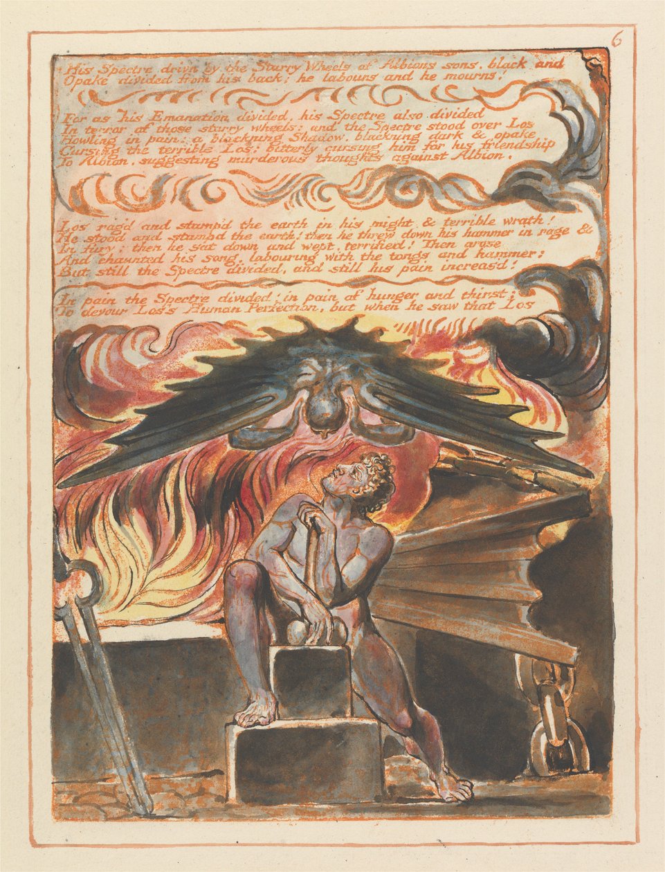 Sein Gespenst getrieben von den Sternenrädern der Söhne Albions... (Platte 6) av William Blake