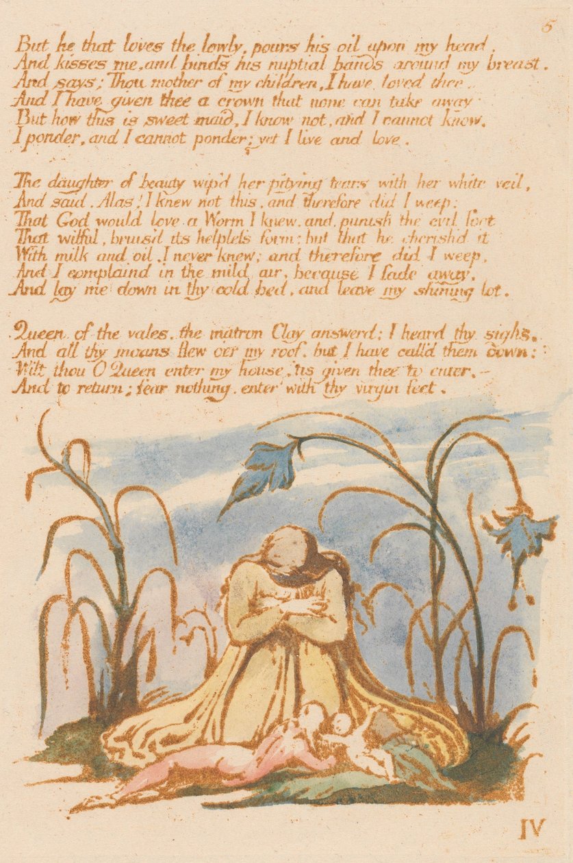 Thelboken, plåt 7, "Men den som älskar de låga ...." av William Blake