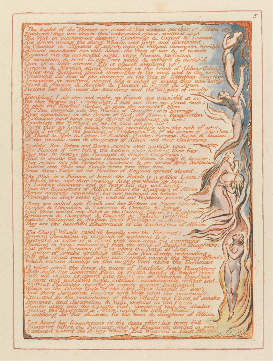 Jerusalem, tallrik 5, Themsens banker .... av William Blake