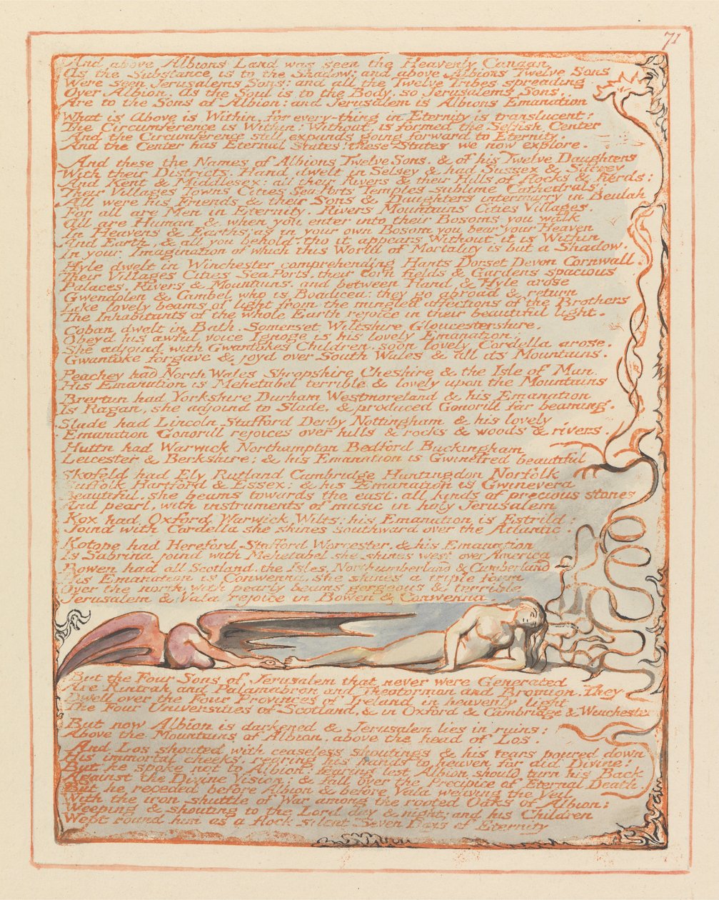 Jerusalem, plåt 71, och ovanför Albions land.... av William Blake