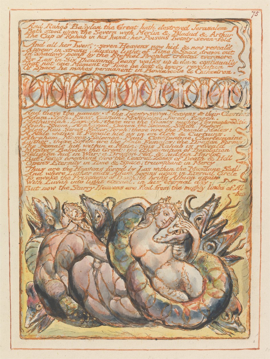 Jerusalem, tavla 75, och Rahab Babylon den store.... av William Blake