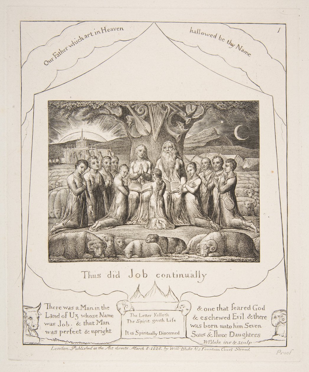 Job och hans familj, från illustrationer av Jobs bok, 1825-26. av William Blake