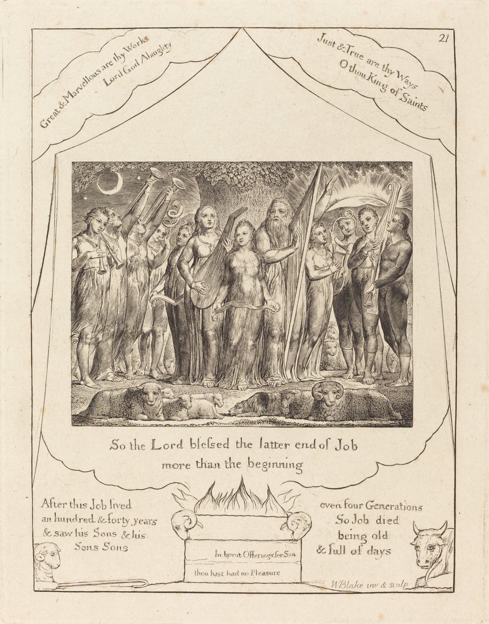 Job och hans fru återställda till välstånd, 1825. av William Blake