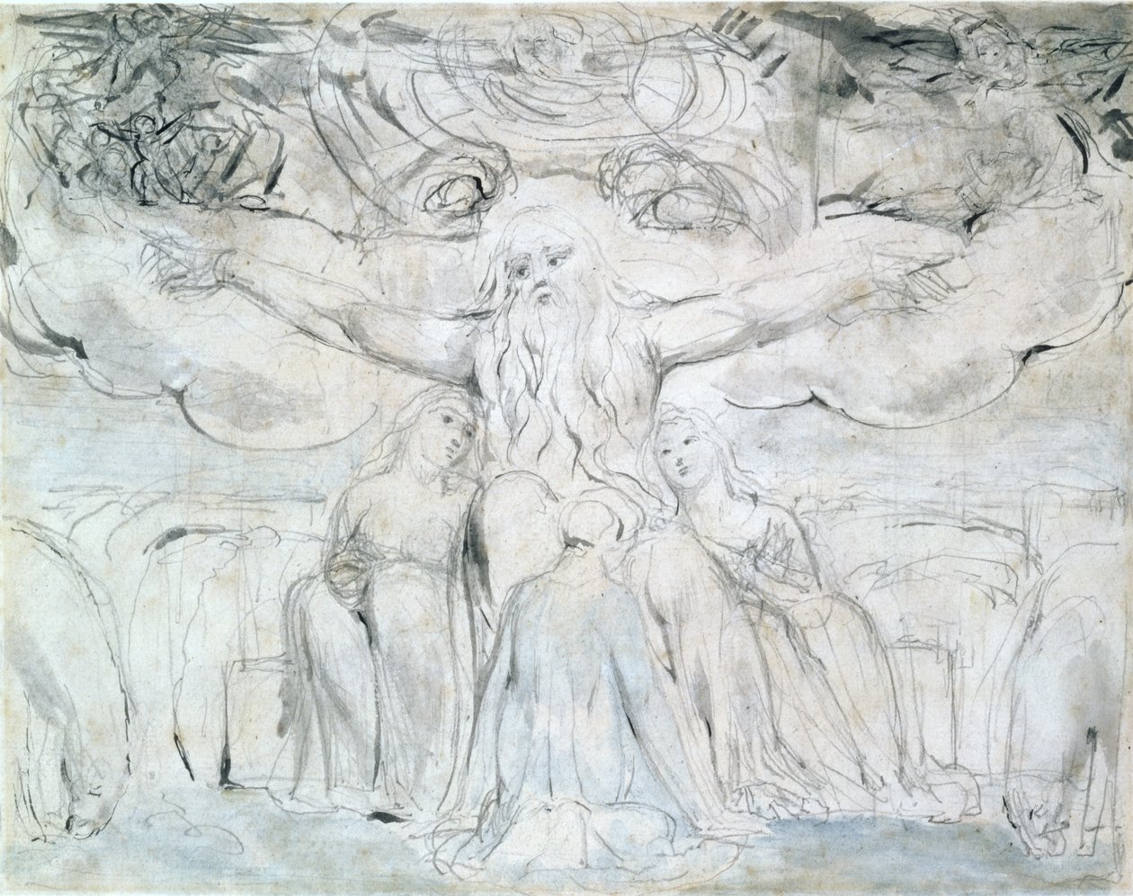 Job och hans döttrar (penna, penna och grått bläck) av William Blake
