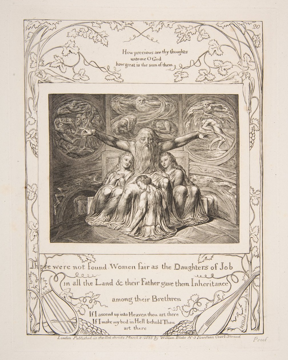 Job och hans döttrar, från illustrationer av Jobs bok, 1825-26. av William Blake