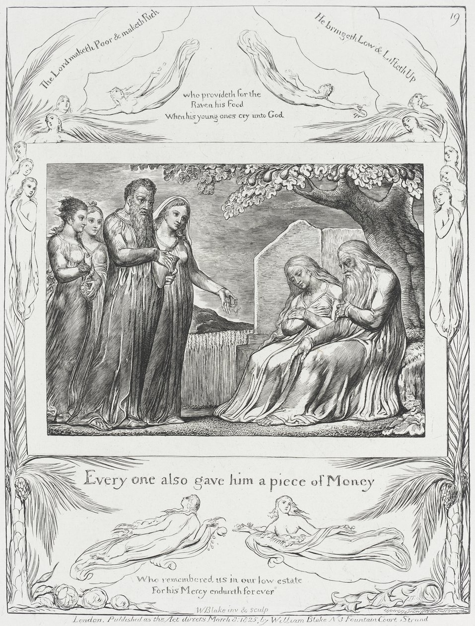 Job och hans hustru tar emot allmosor av William Blake