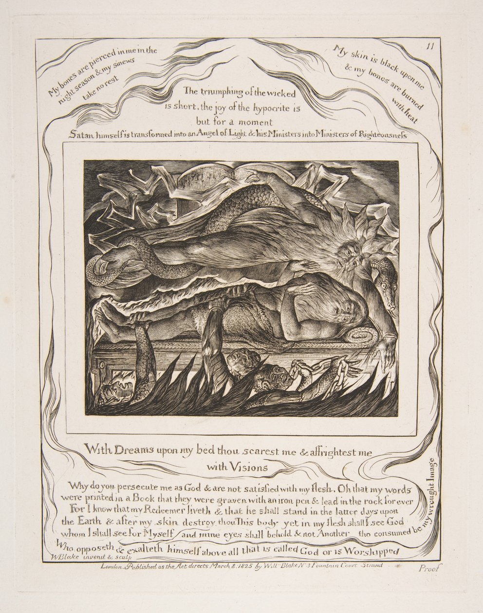 Jobs onda drömmar, från illustrationer av Jobs bok, 1825-26. av William Blake