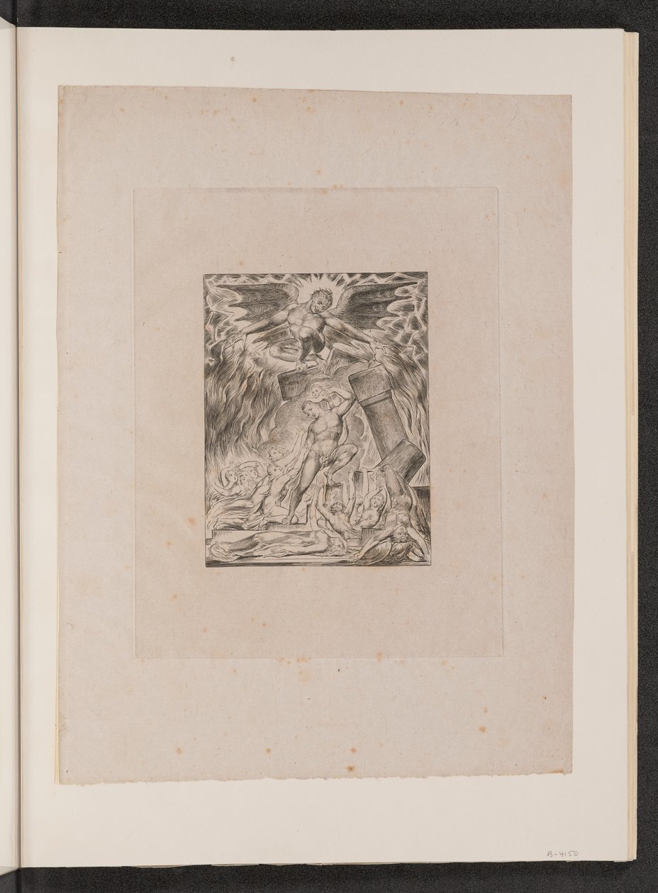 Jobs söner och döttrar överväldigade av Satan, 1825. av William Blake