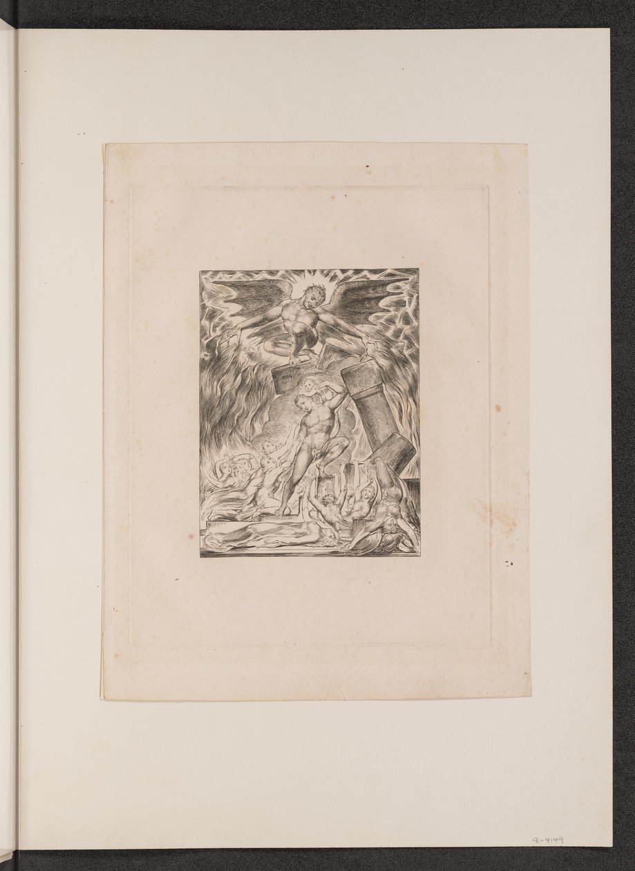 Jobs söner och döttrar överväldigade av Satan, 1825. av William Blake