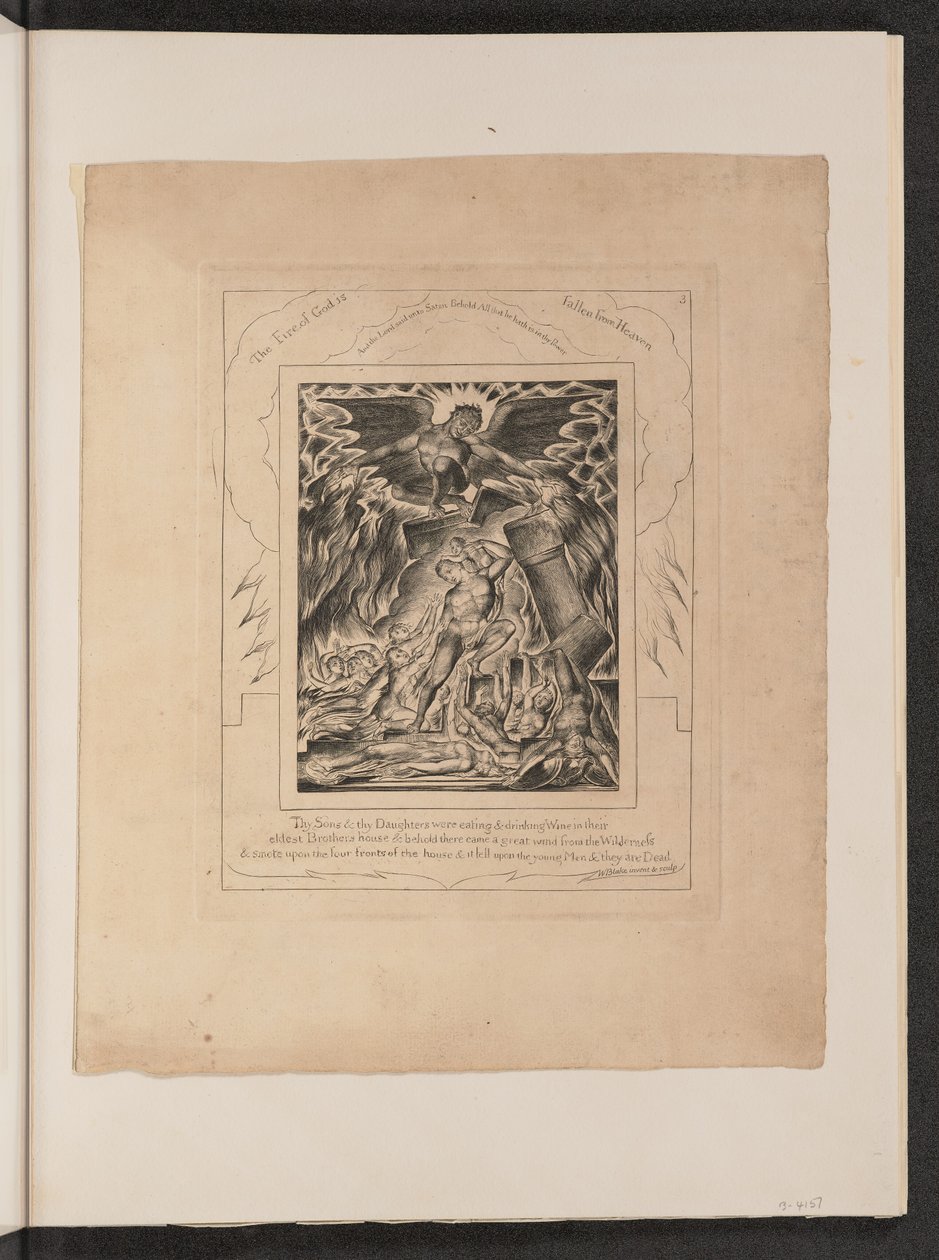 Jobs söner och döttrar överväldigade av Satan, 1825. av William Blake