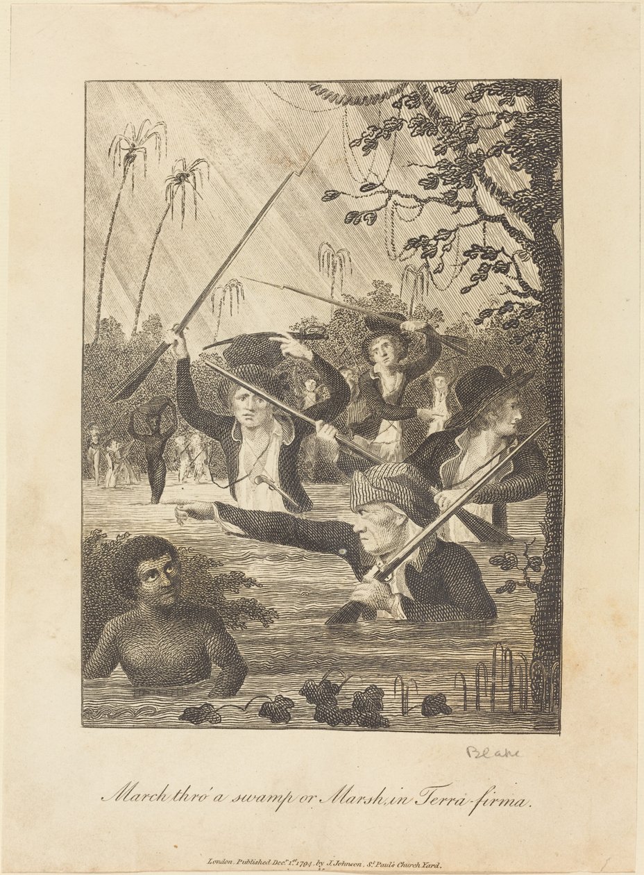 Marsch genom ett träsk eller träsk i Terra-firma, 1793. av William Blake