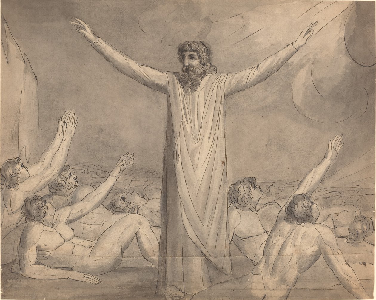 Moses stannar vid pesten (?) [recto] av William Blake
