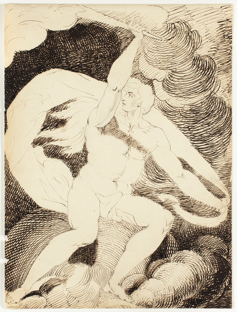 Naken figur av en man med flammande fackla av William Blake