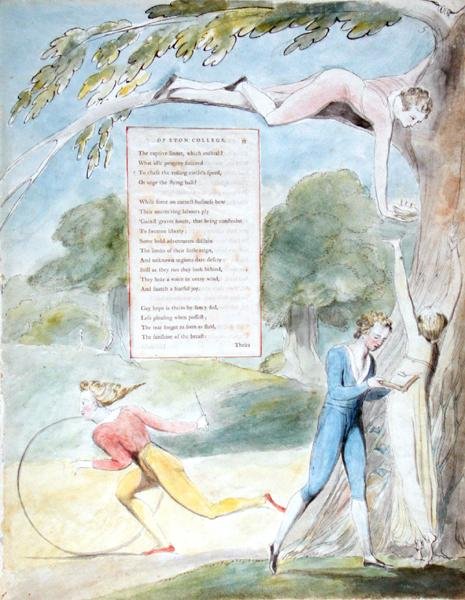 Ode on a Distant Prospect of Eton College, från "The Poems of Thomas Gray", publicerad 1797-98 (akvarell och svart bläck på papper) av William Blake