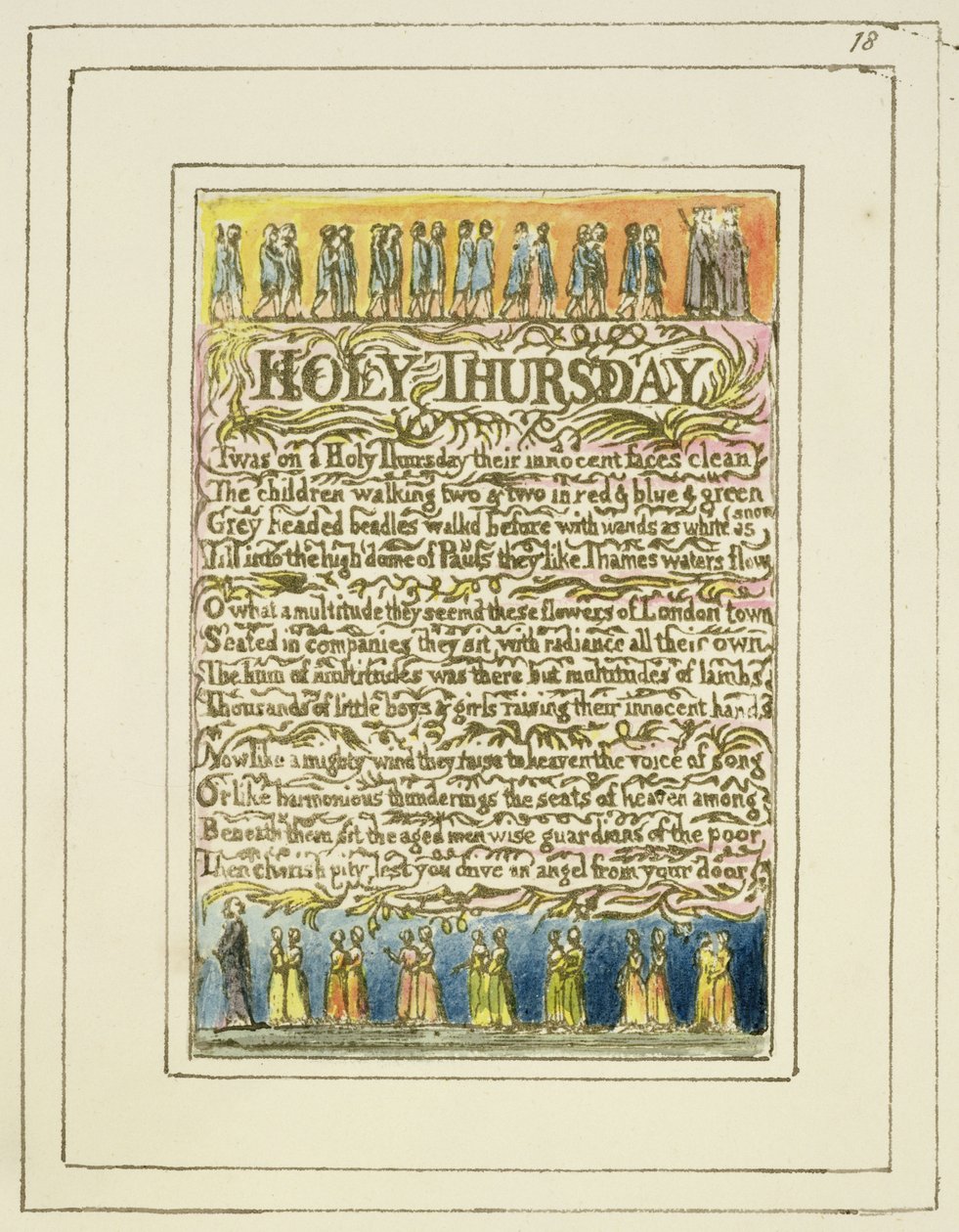 P.124-1950.pt18 Stilla torsdag: skylt 18 från Songs of Innocence and of Experience (kopia R) c.1802-08 (etsning, bläck och wc) av William Blake