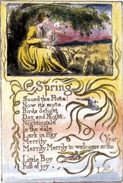 P.124-1950.pt22 Vår: plåt 22 från Songs of Innocence and of Experience (kopia R) c.1802-08 (etsning, bläck och akvarell) av William Blake