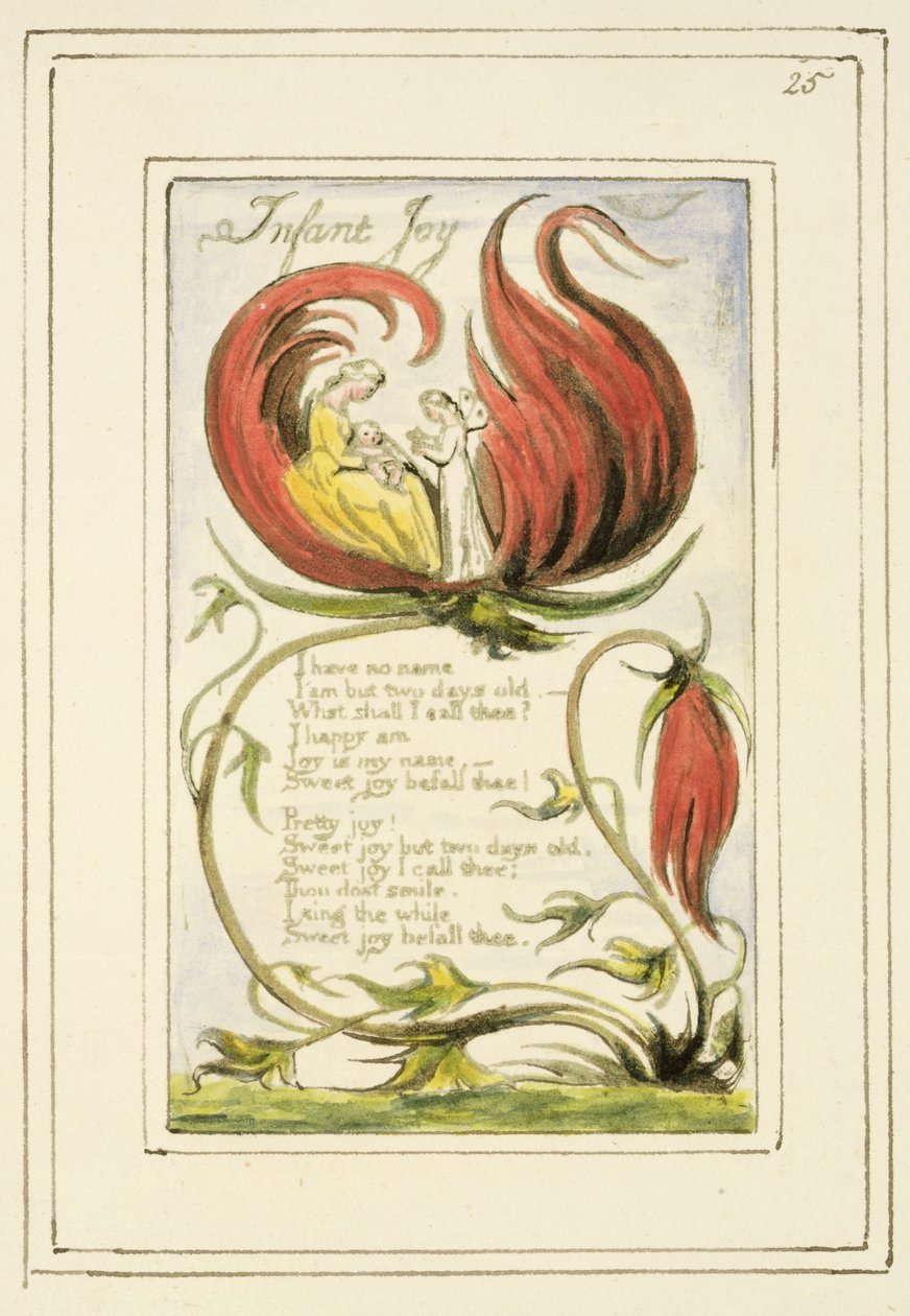 P.124-1950.pt25 Infant Joy: skylt 25 från Songs of Innocence and of Experience (kopia R) c.1802-08 (etsning, bläck och wc) av William Blake
