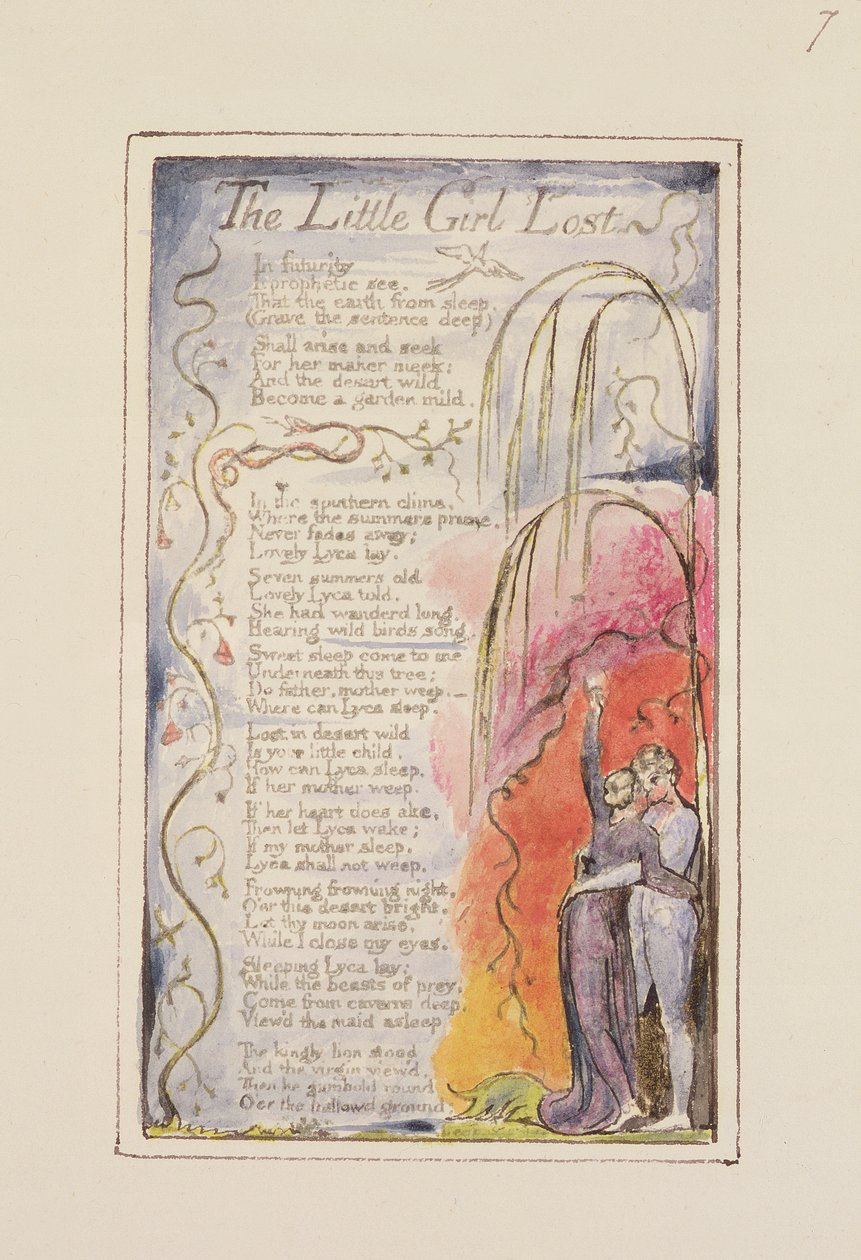P.124-1950.pt35 The Little Girl Lost: skylt 35 från Songs of Innocence and of Experience (kopia R) c.1802-08 (etsning, bläck och wc) av William Blake