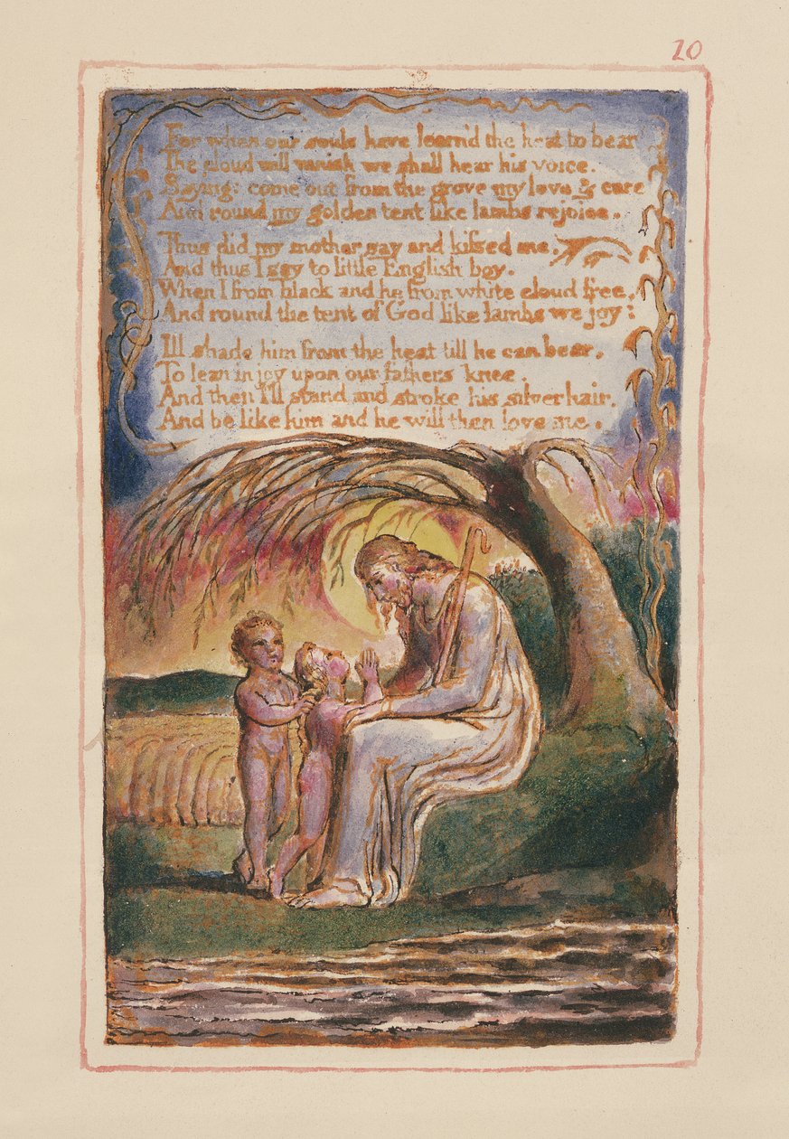 P.125-1950.pt10 The Little Black Boy (forts.): plåt 10 från Songs of Innocence and of Experience (kopia AA) c.1815-26 (etsning, bläck och wc) av William Blake
