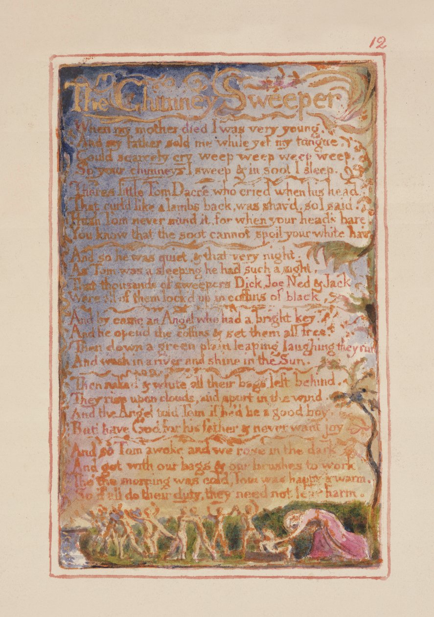 P.125-1950.pt12 Skorstensfejaren: skylt 12 från Songs of Innocence and of Experience (kopia AA) c.1815-26 (etsning, bläck och wc) av William Blake