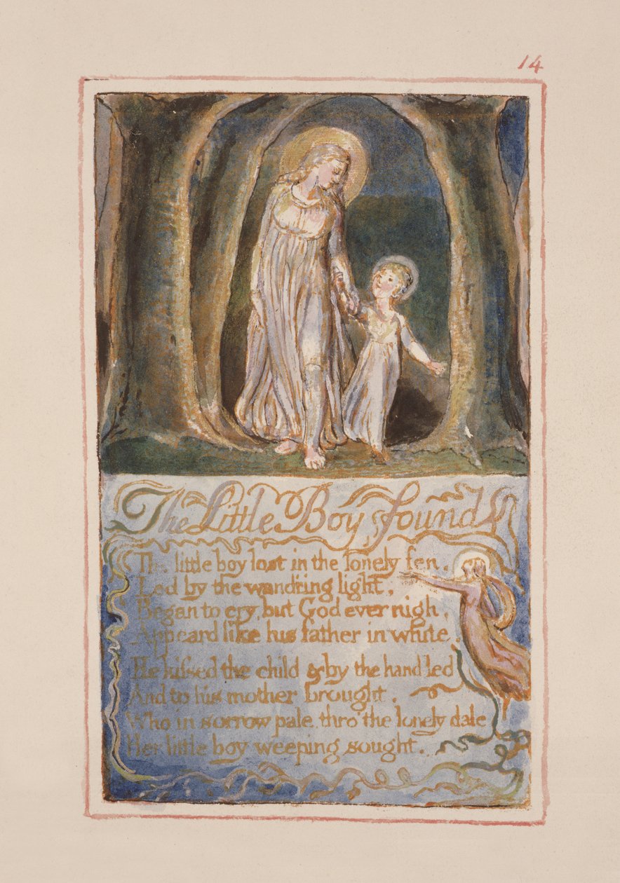P.125-1950.pt14 Den lilla pojken hittad: skylt 14 från Songs of Innocence and of Experience (kopia AA) c.1815-26 (etsning, bläck och wc) av William Blake