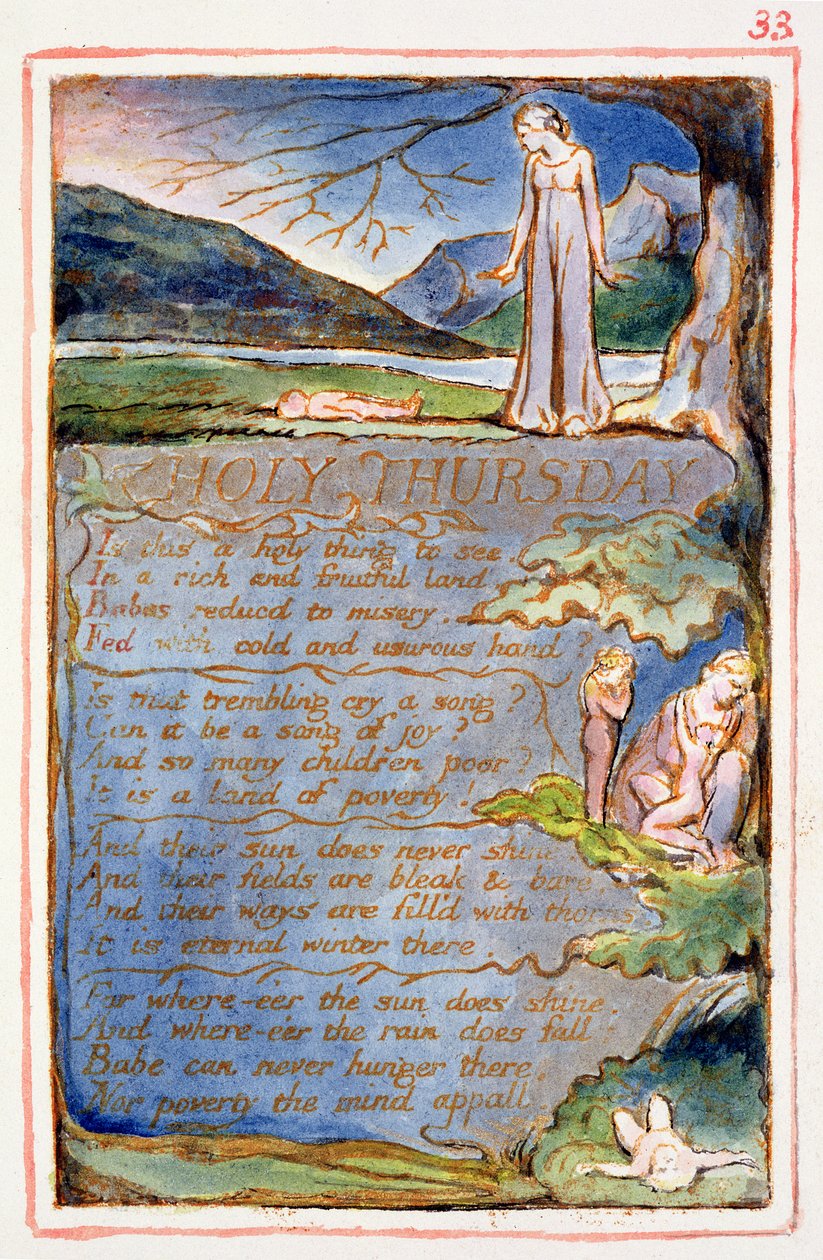 P.125-1950.pt33 Stilla torsdag: skylt 33 från Songs of Innocence and of Experience (kopia AA) c.1815-26 (etsning, bläck och wc) av William Blake